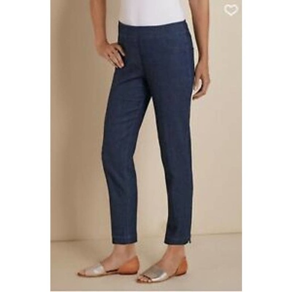 SOFT Surroundings Super Stretch Pull On Ankle‎ Pants Dark Wash Blue 2AC10 Medium - Picture 1 of 13
